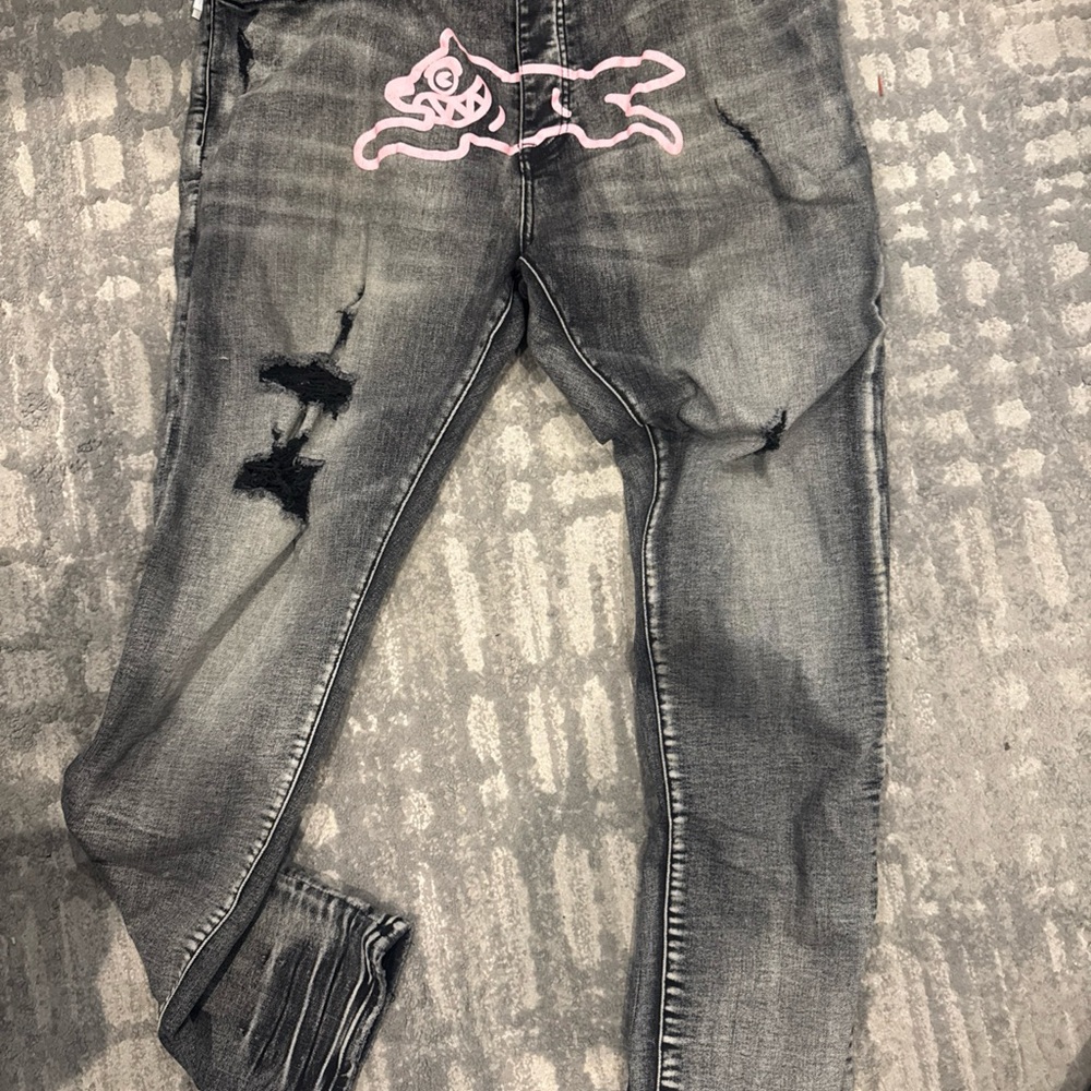 Icecream Gray Skinny Jeans with Pink Cat Graphic